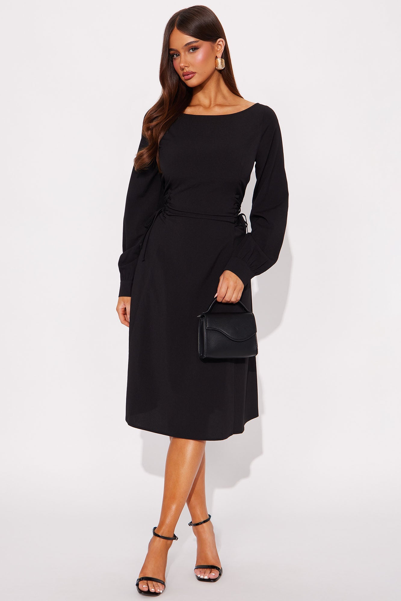 Vienna Lace Up Midi Dress - Black