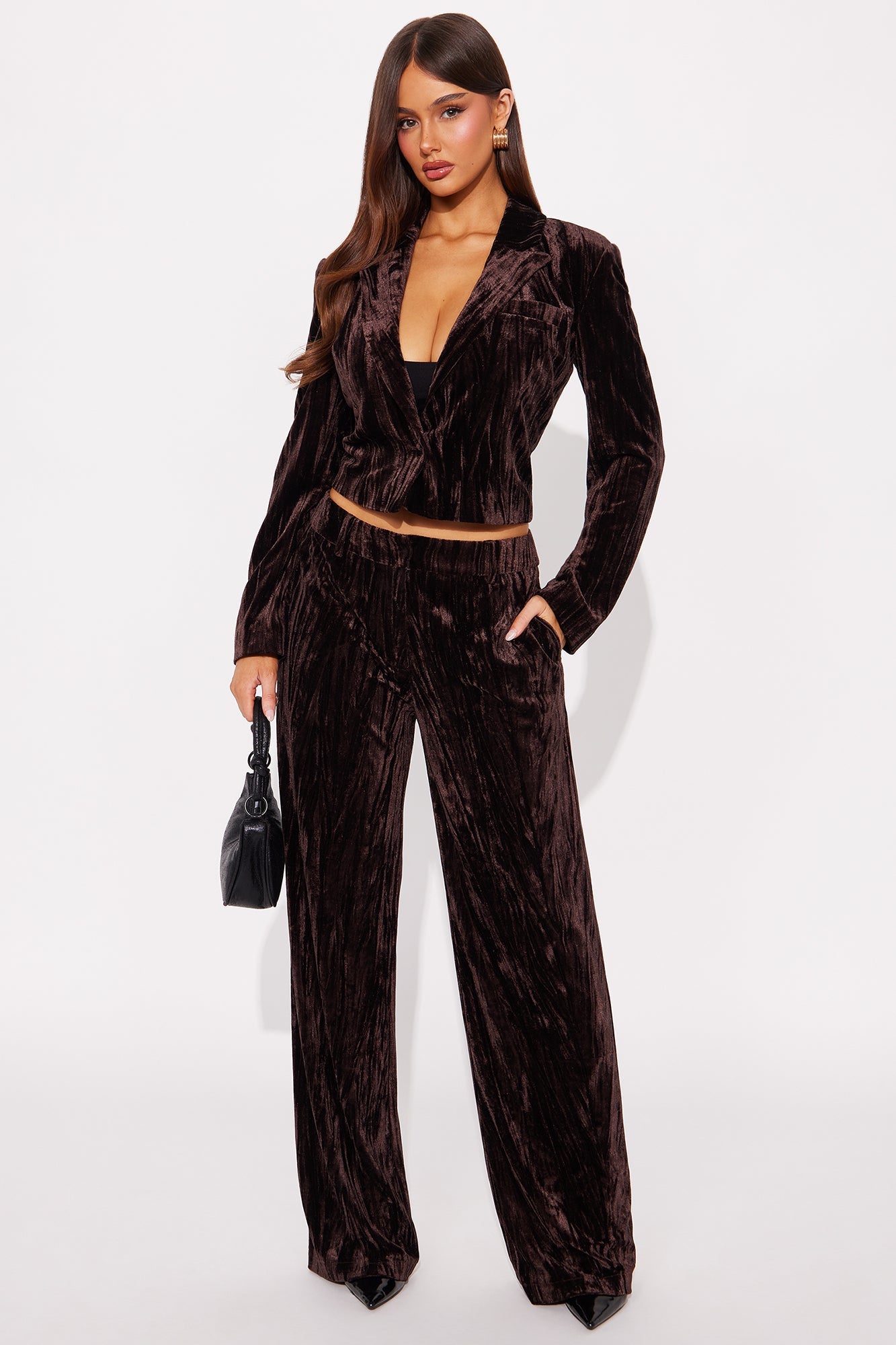 Valerie Velvet Blazer Pant Set - Chocolate