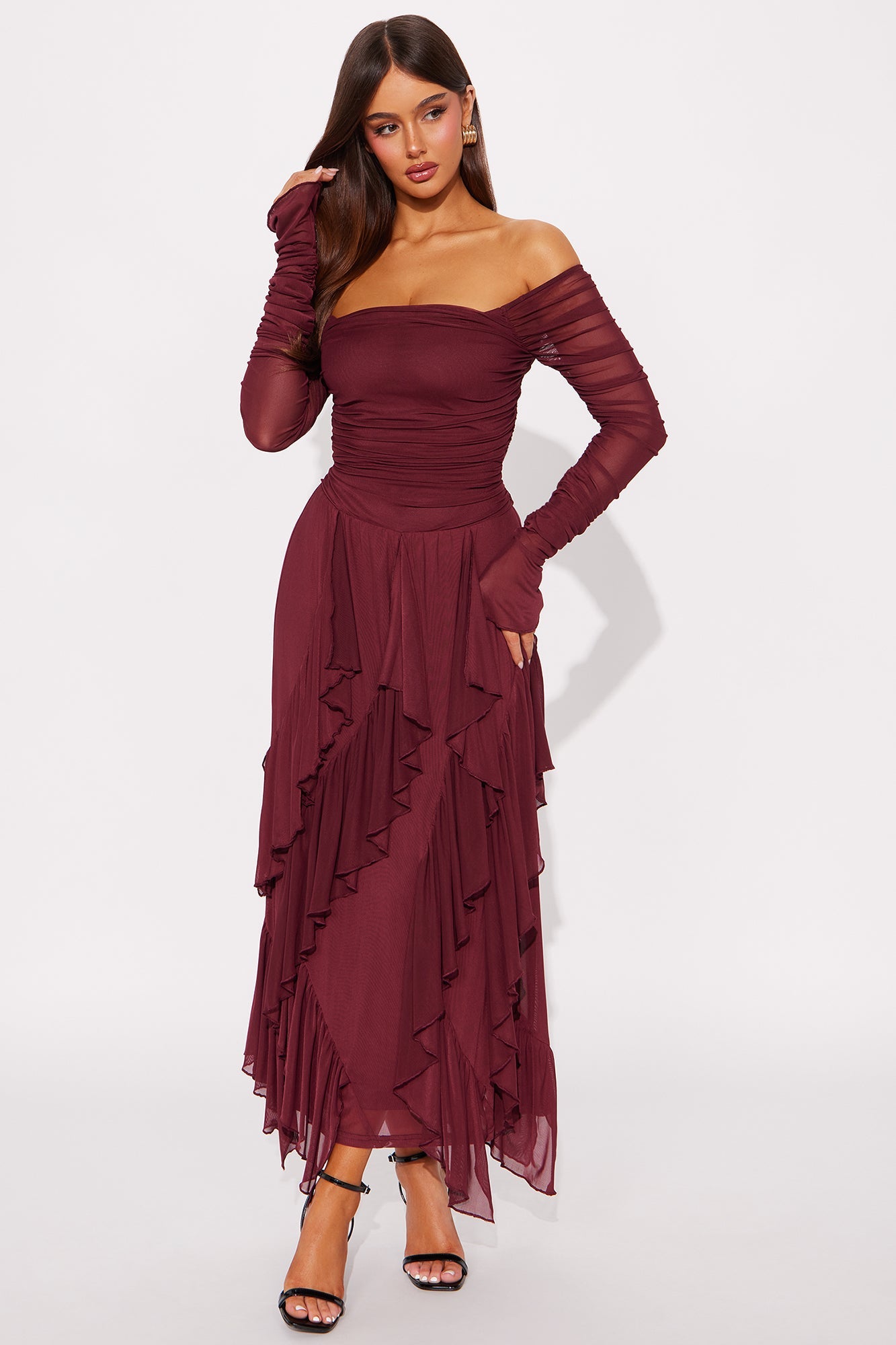 Sweet Honey Mesh Maxi Dress - Burgundy