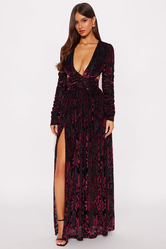 Charlena Floral Backless Maxi Dress - Black/Pink
