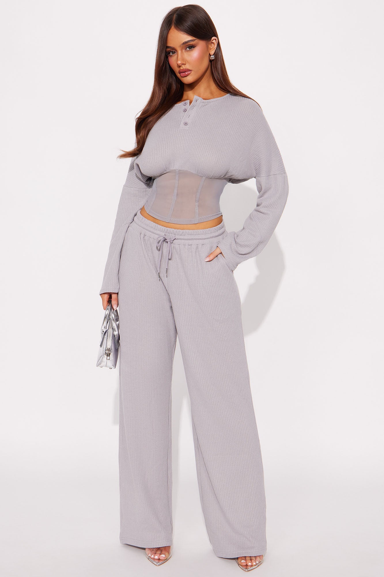 Misha Corset Waist Thermal Pant Set - Grey