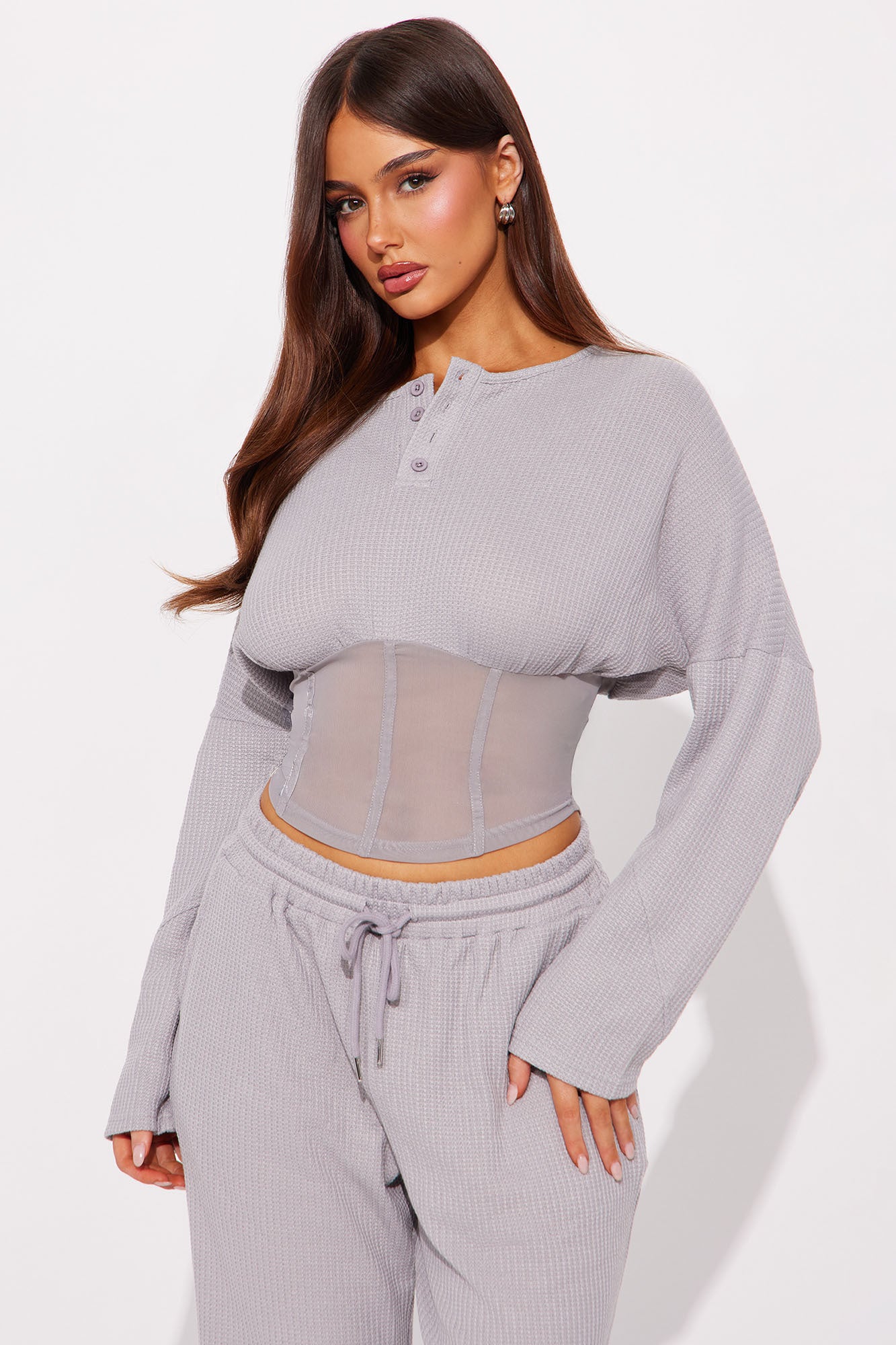 Misha Corset Waist Thermal Pant Set - Grey