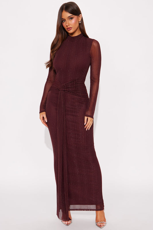 Always Right Glitter Maxi Dress - Burgundy