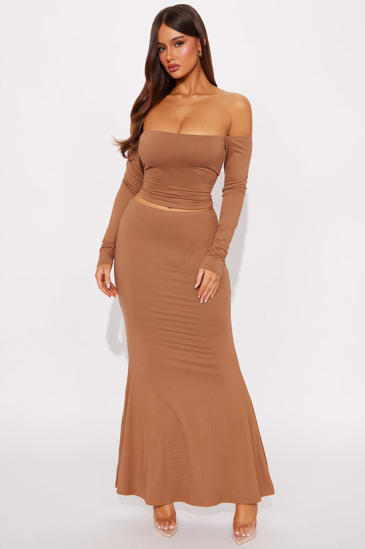 Forever Yours Off Shoulder Maxi Skirt Set - Mocha