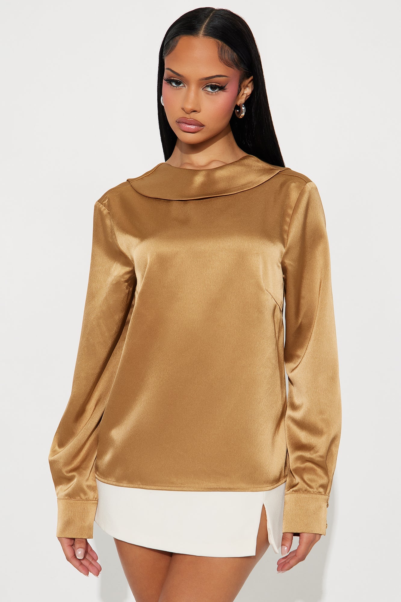 Annalise Back Cowl Satin Top - Mocha