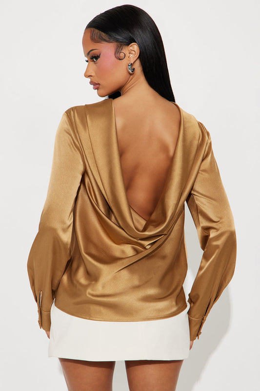 Annalise Back Cowl Satin Top - Mocha