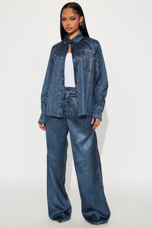 Denim Muse Satin Pant Set - Denim