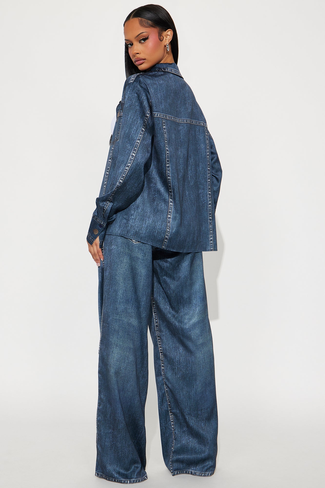 Denim Muse Satin Pant Set - Denim