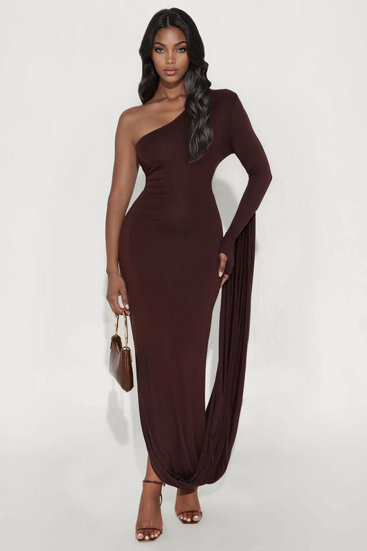 Counting Kisses Draped Maxi Dress - Chocolate
