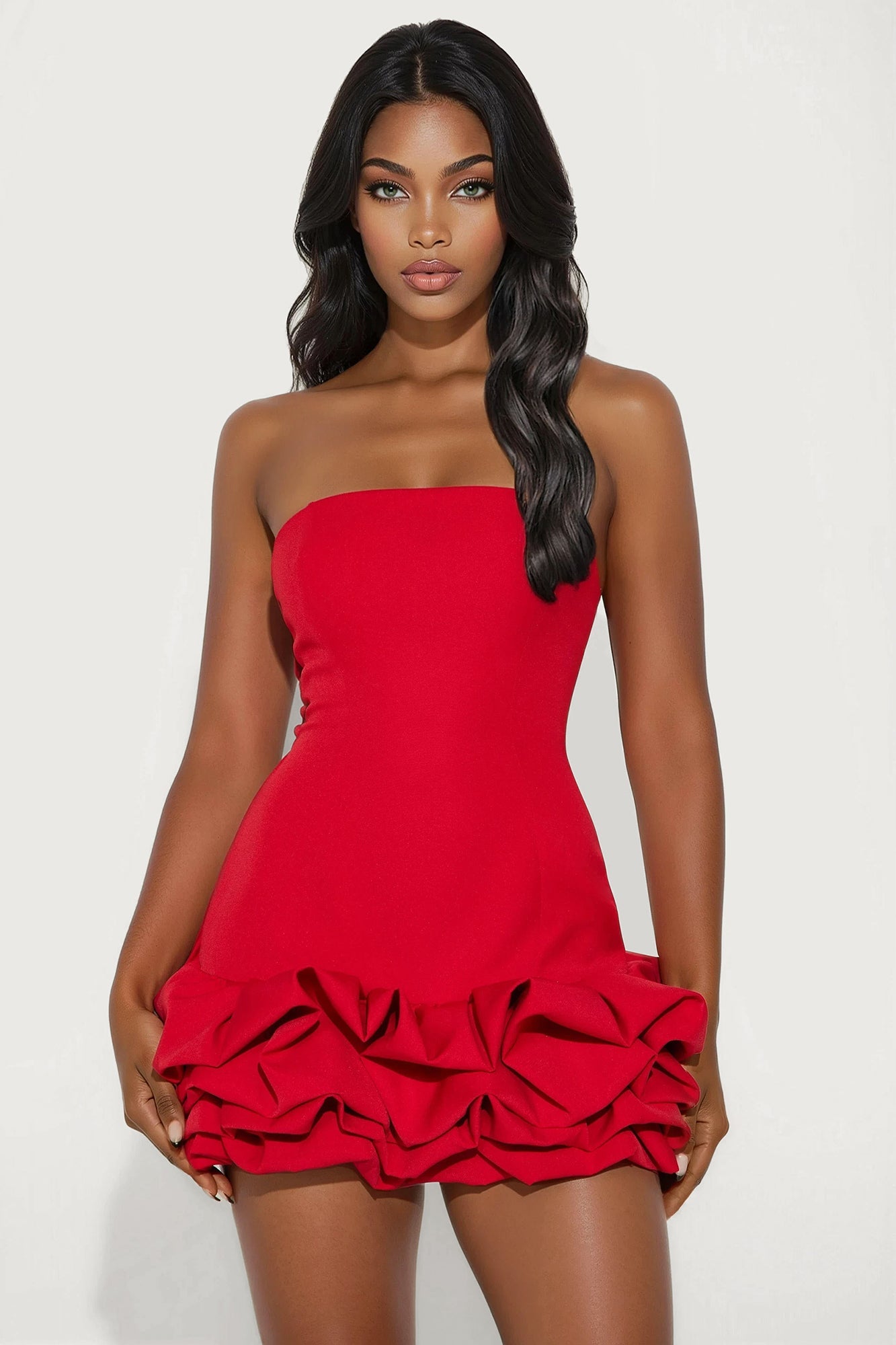 Cierra Strapless Bubble Mini Dress - Red