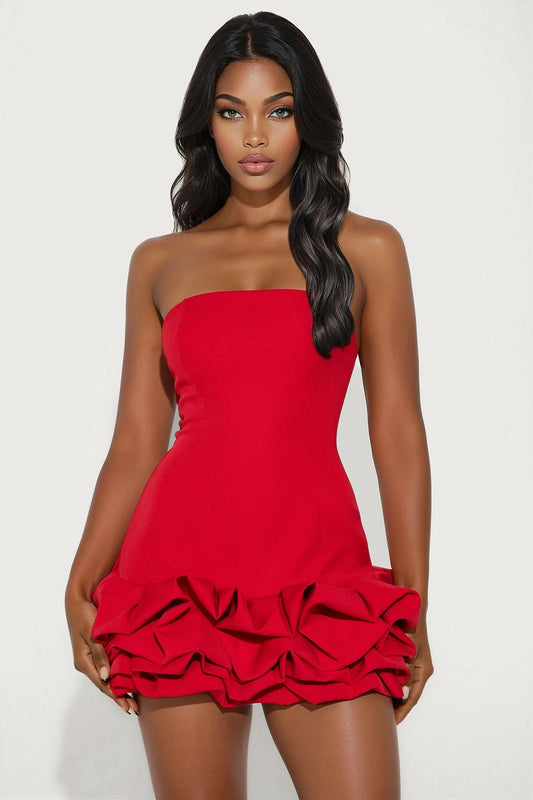 Cierra Strapless Bubble Mini Dress - Red