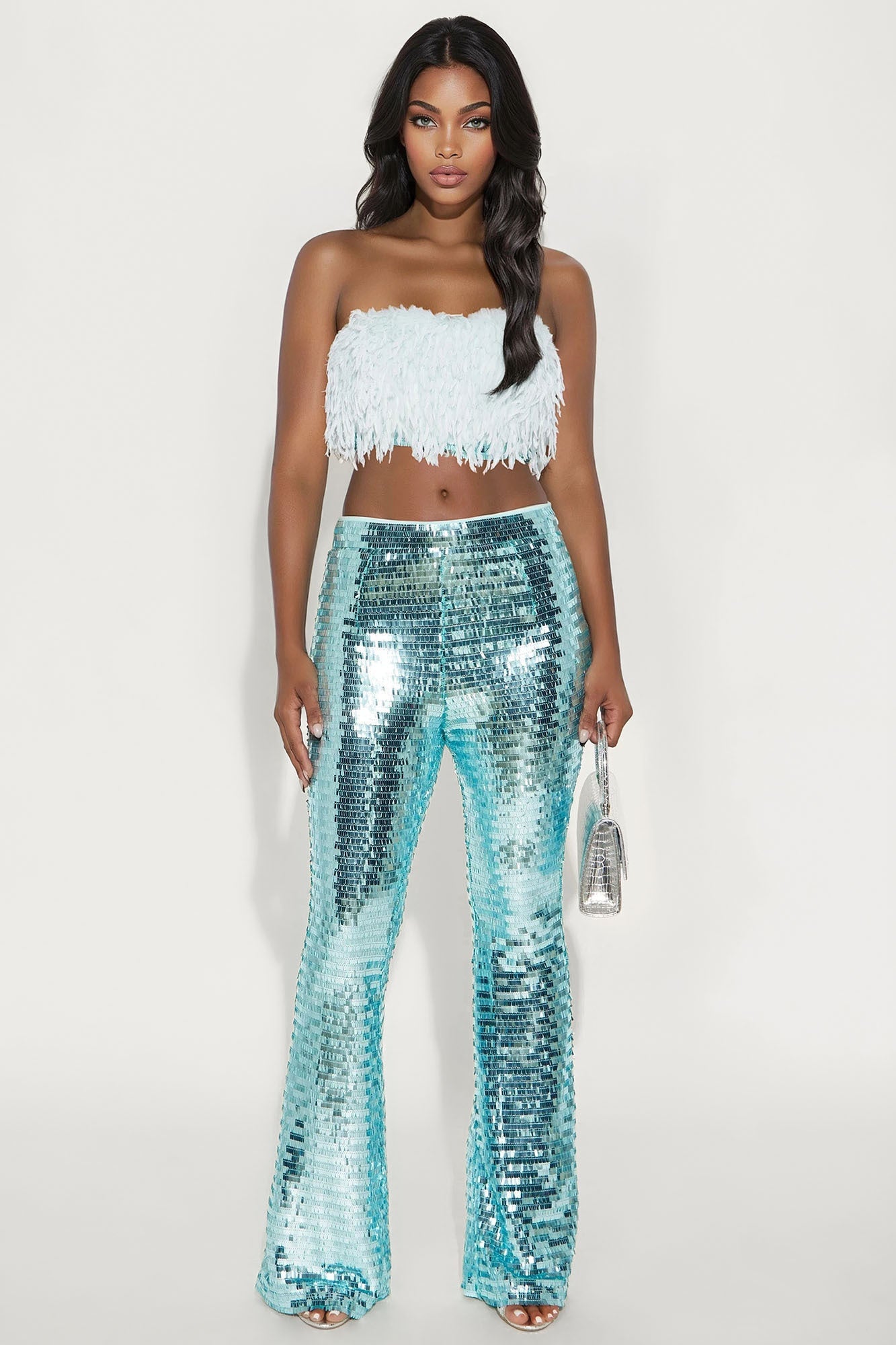 Sophia Sequin Pant Set - Aqua