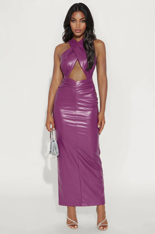 Pure Seduction Faux Leather Maxi Dress - Plum