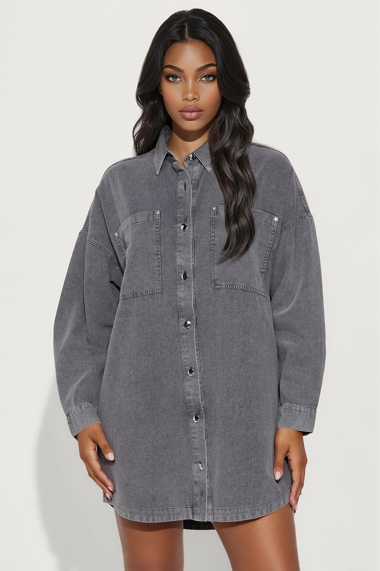 Betsy Denim Shirt Mini Dress - Grey
