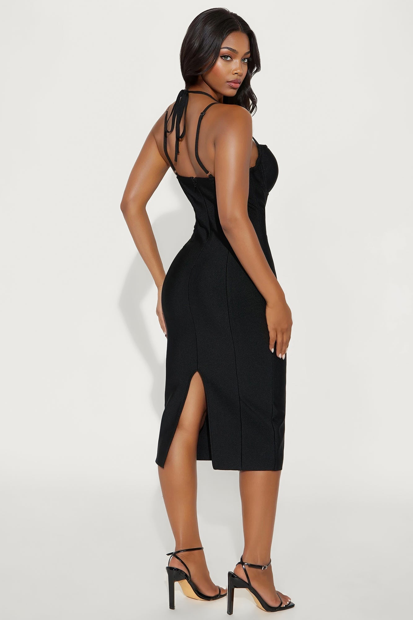Nessa Corset Bandage Midi Dress - Black