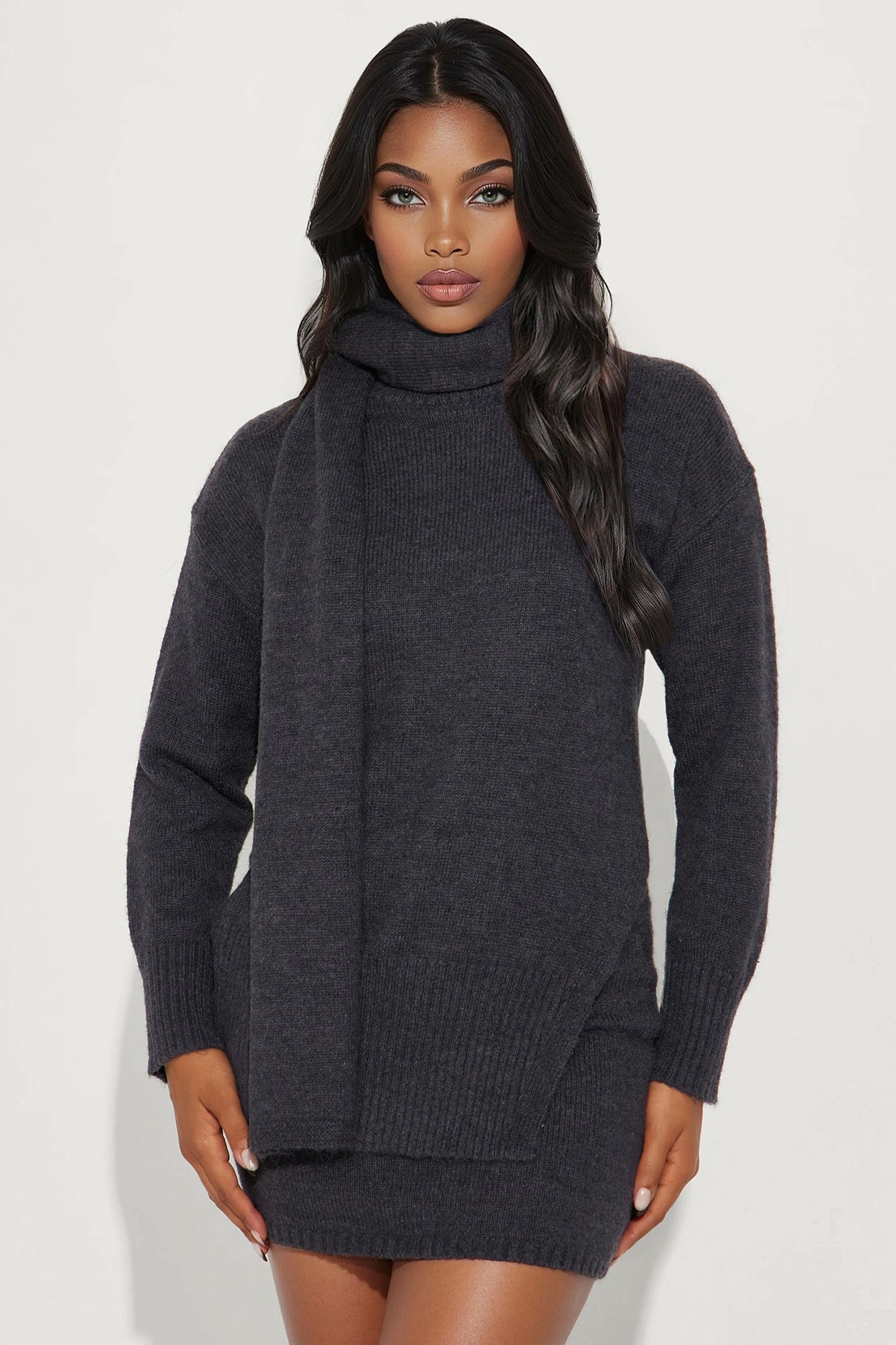 Savannah Sweater 3 Piece Skirt Set - Charcoal