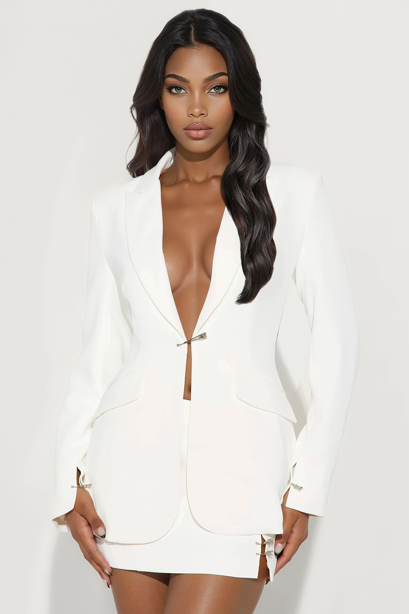 Pinned Perfection Oversized Blazer - White
