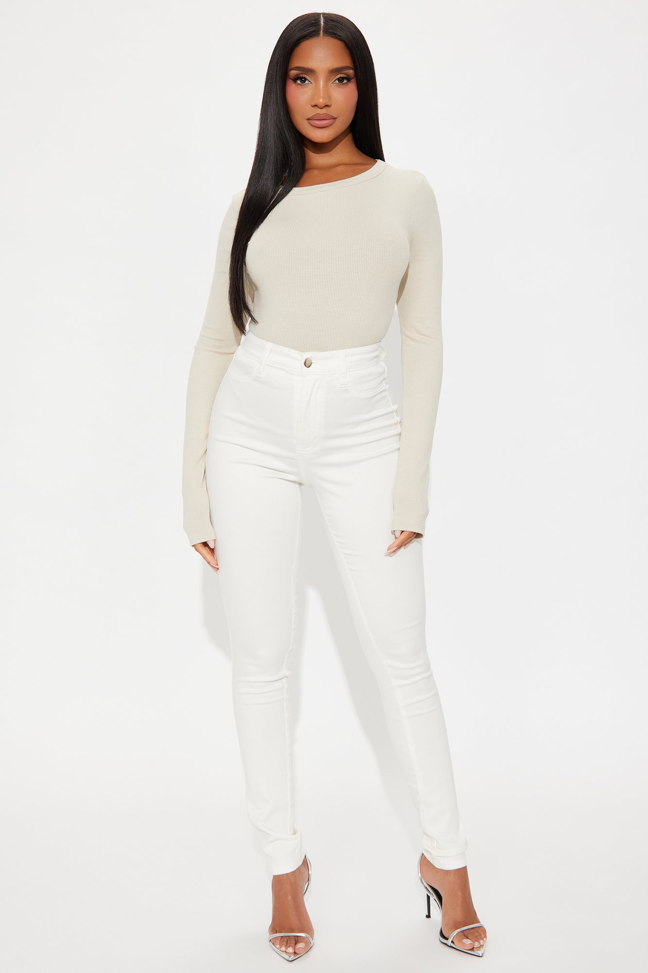Classic High Waist Skinny Jeans - Cream