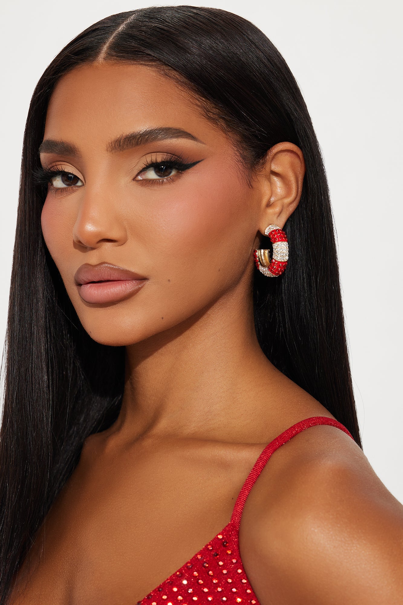 Candy Cane Lane Rhinestone Hoop Earrings - Red/combo