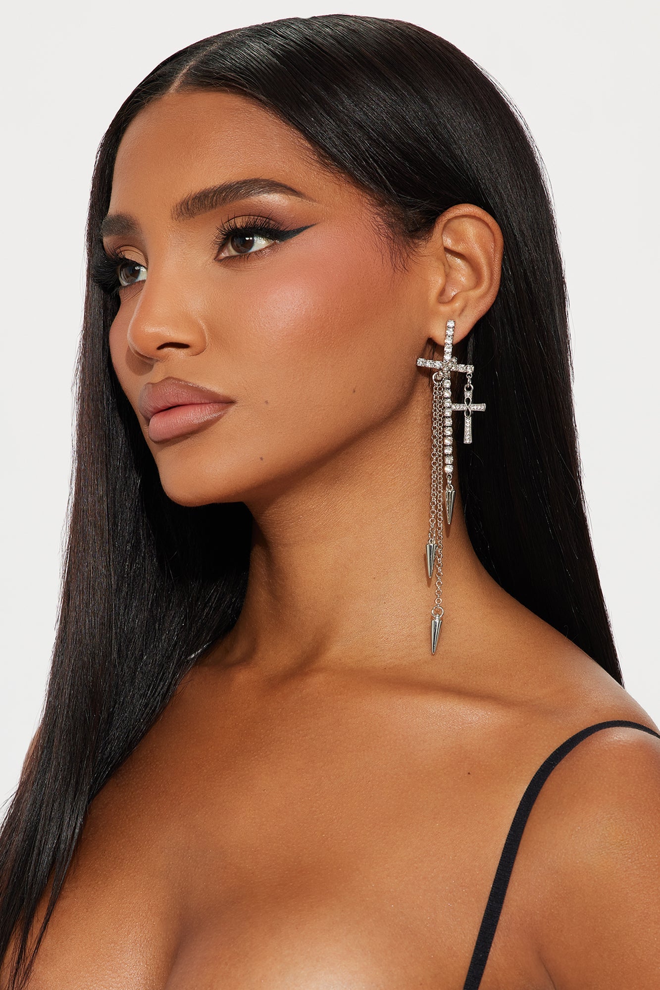 In The Heavens Multi Cross Rhinestone Drop Earrings - Silver