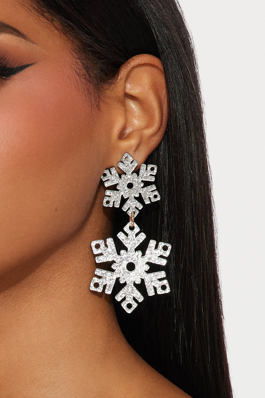 Winter Wonderland Rhinestone Snowflake Drop Earring - Silver