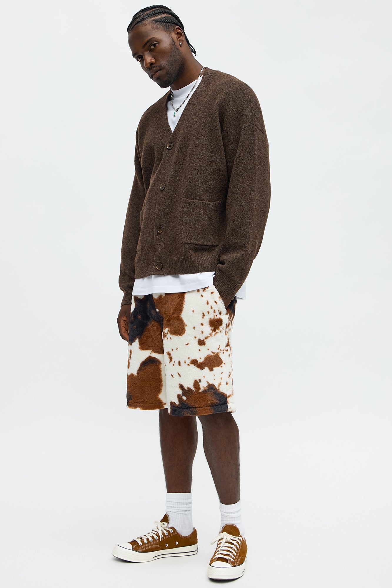 Relaxed Whole Lotta Money Faux Fur Short - Brown/combo