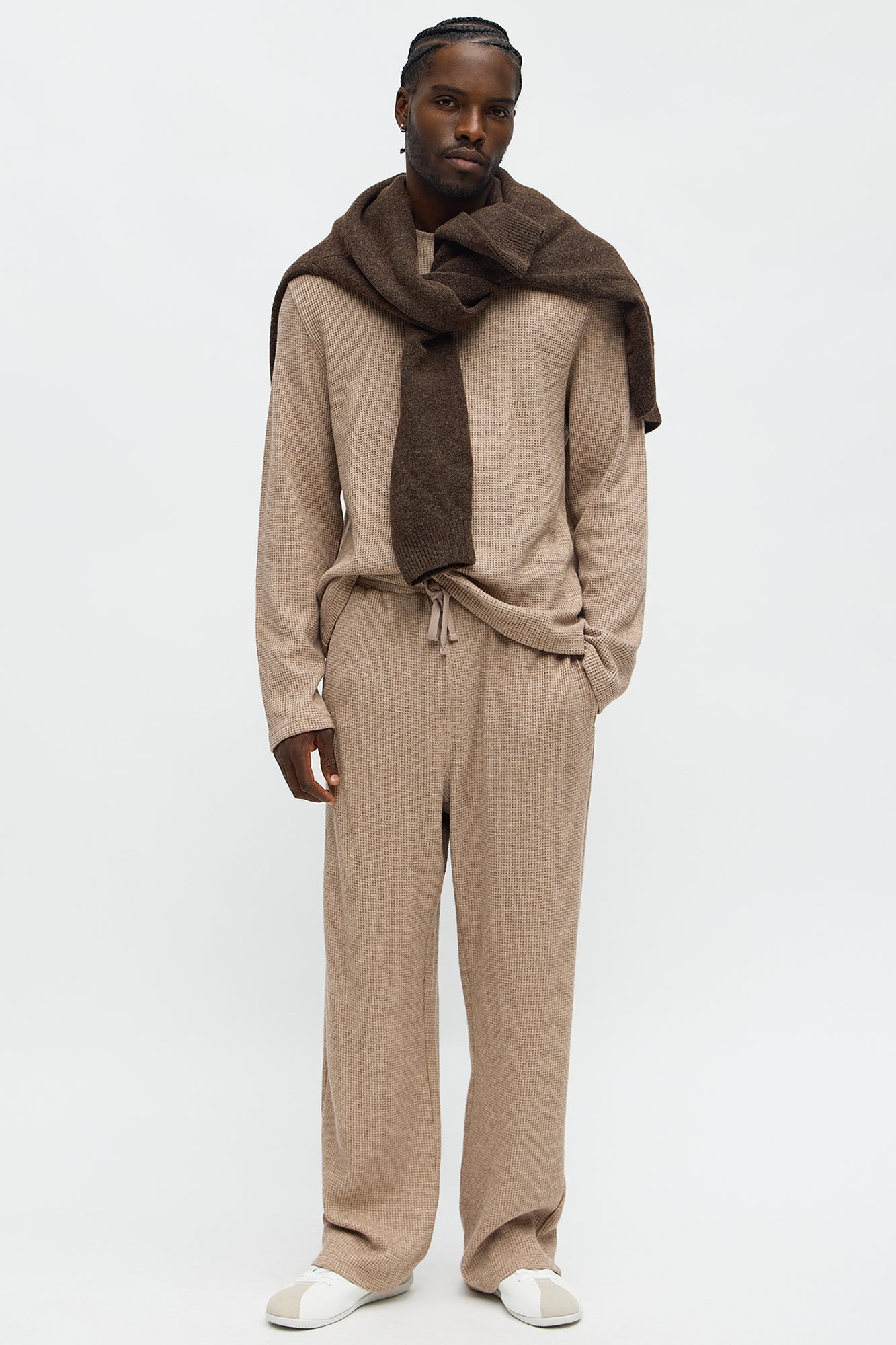 Cozy Waffle Thermal Long Sleeve Shirt - Tan