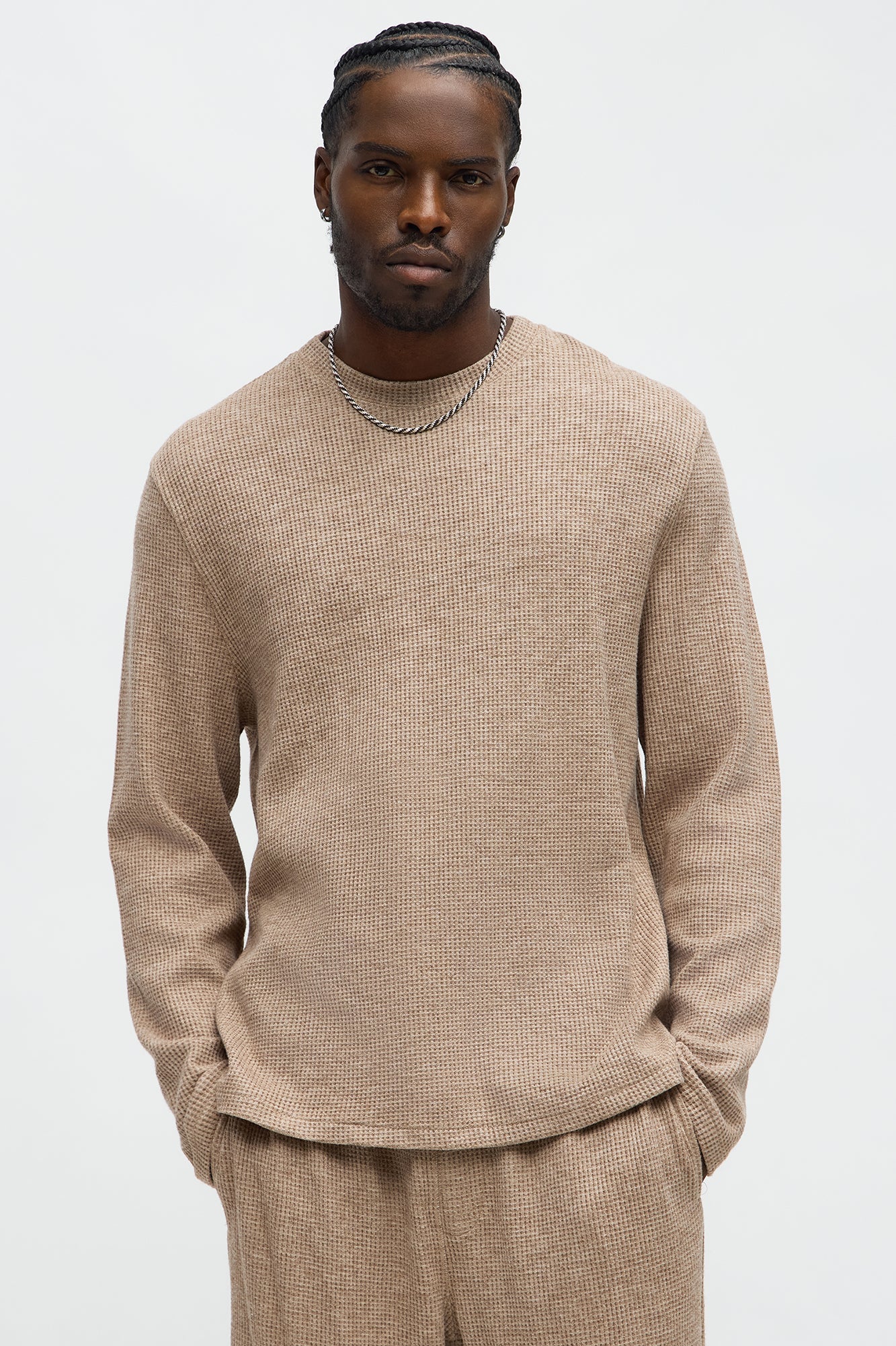 Cozy Waffle Thermal Long Sleeve Shirt - Tan