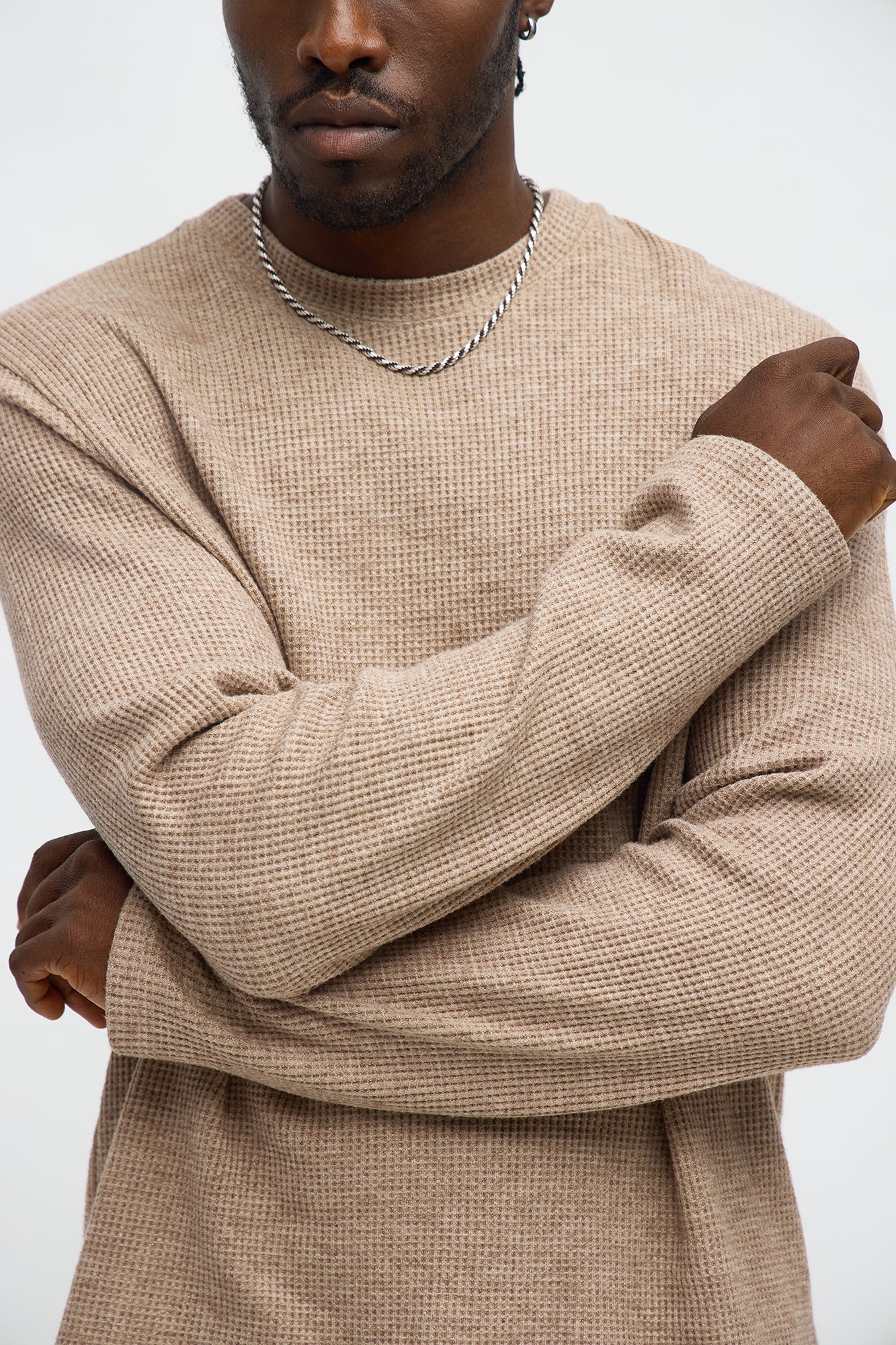 Cozy Waffle Thermal Long Sleeve Shirt - Tan