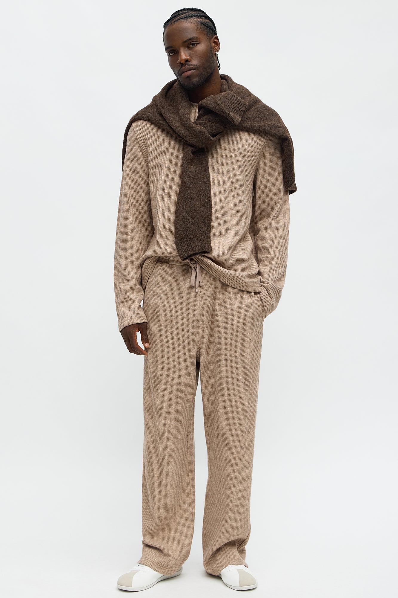 Relaxed Straight Cozy Waffle Textured Pant - Tan