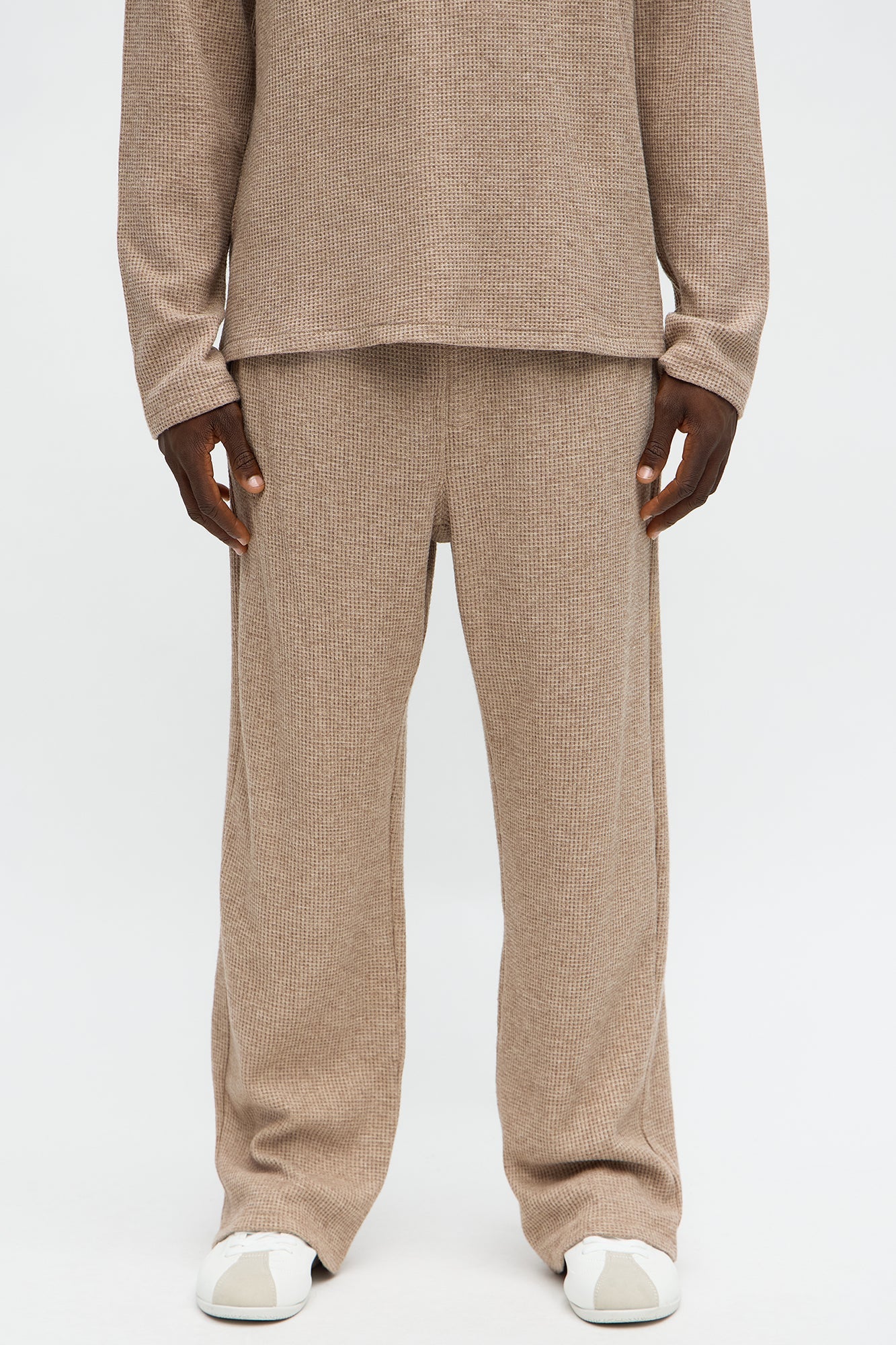 Relaxed Straight Cozy Waffle Textured Pant - Tan