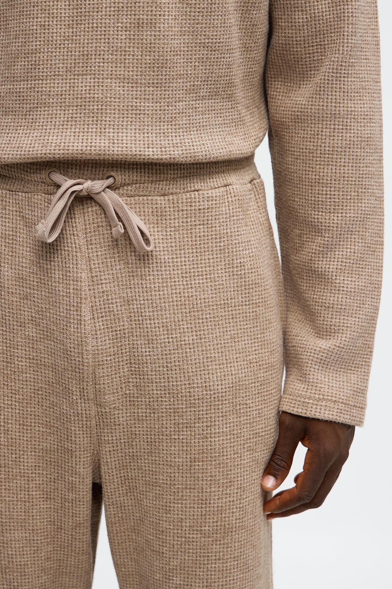 Relaxed Straight Cozy Waffle Textured Pant - Tan