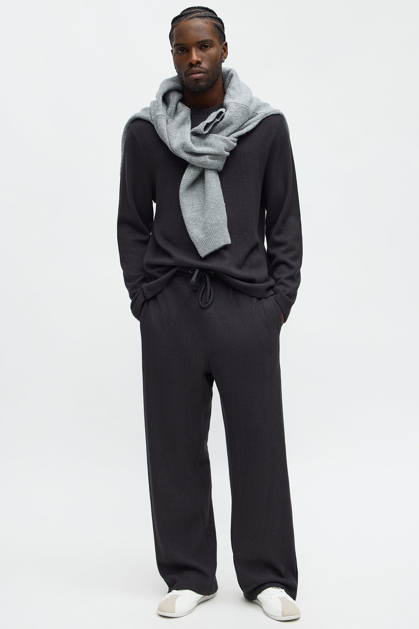 Cozy Waffle Thermal Long Sleeve Shirt - Charcoal