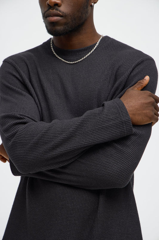 Cozy Waffle Thermal Long Sleeve Shirt - Charcoal