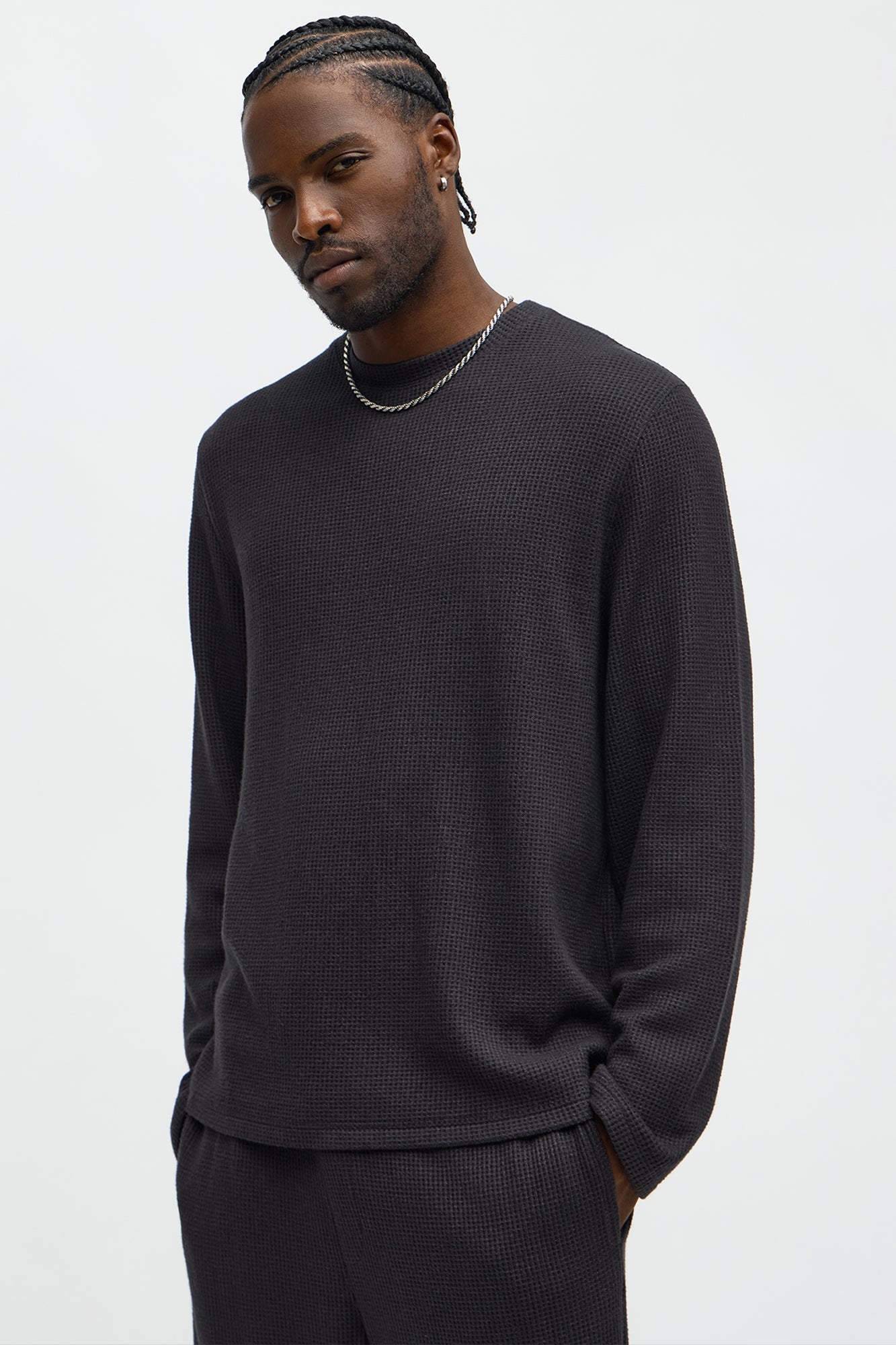 Cozy Waffle Thermal Long Sleeve Shirt - Charcoal