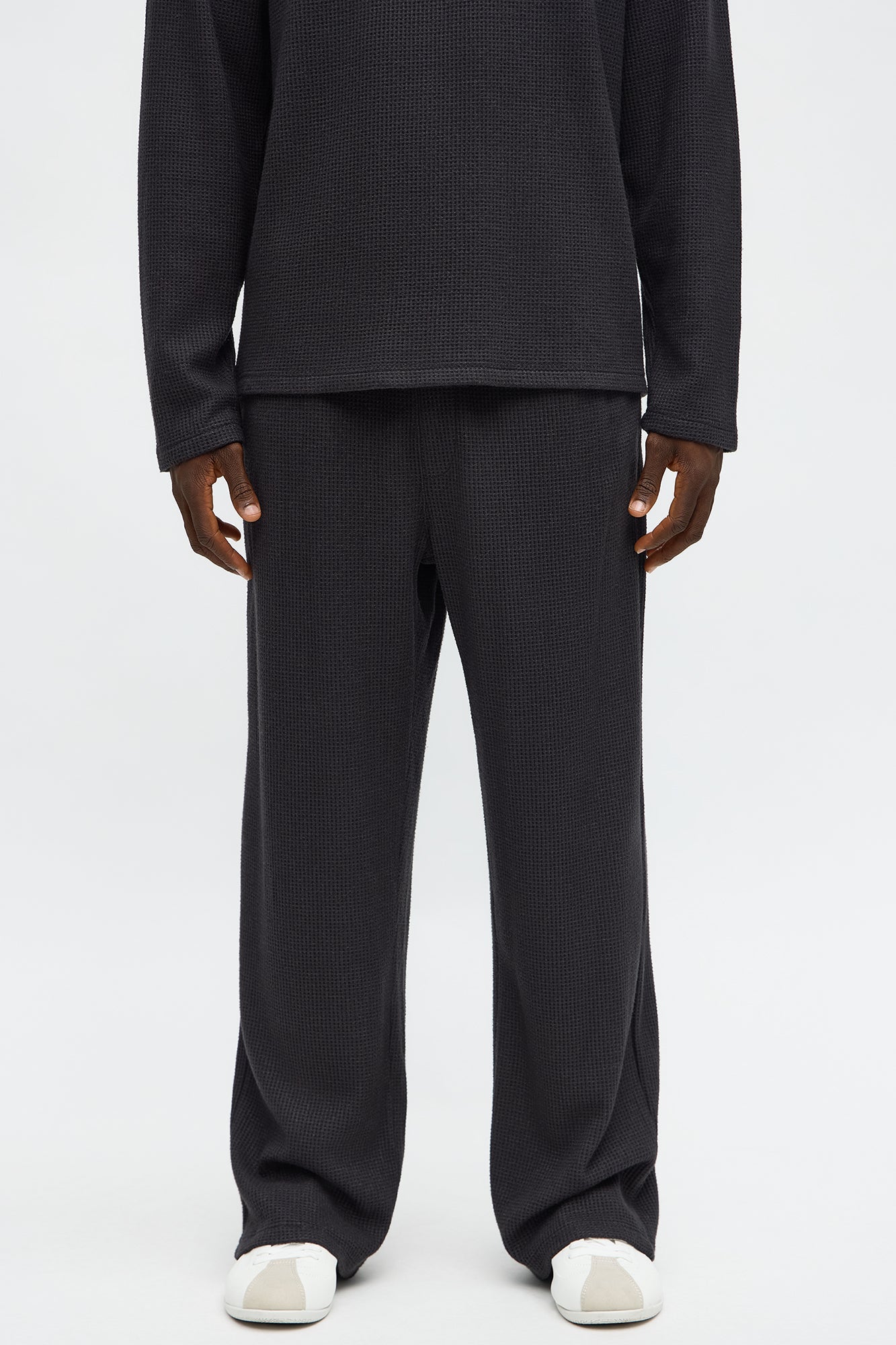 Relaxed Straight Cozy Waffle Textured Pant - Charcoal