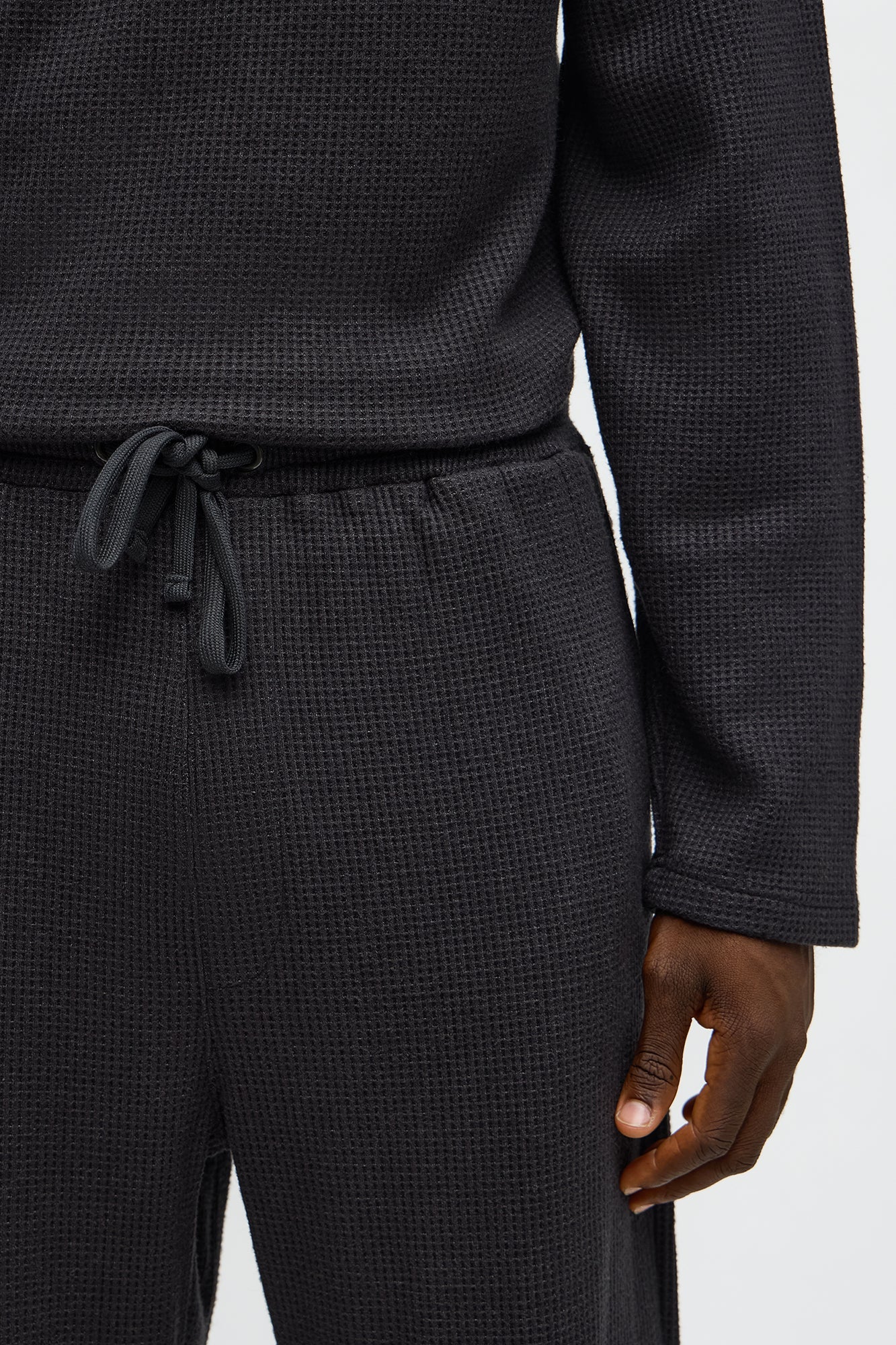 Relaxed Straight Cozy Waffle Textured Pant - Charcoal