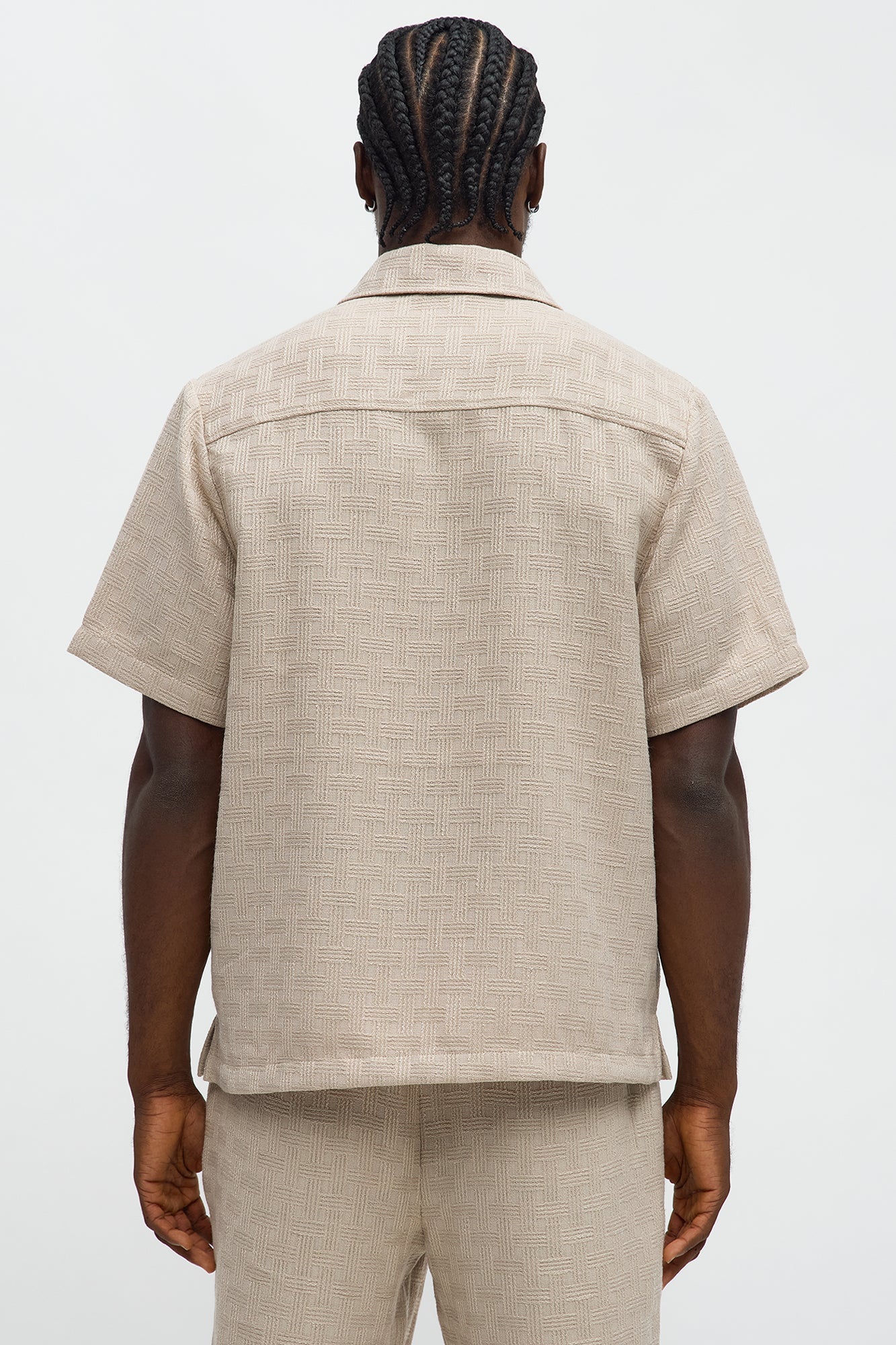 Crosshatch Textured Short Sleeve Button Up Shirt - Taupe