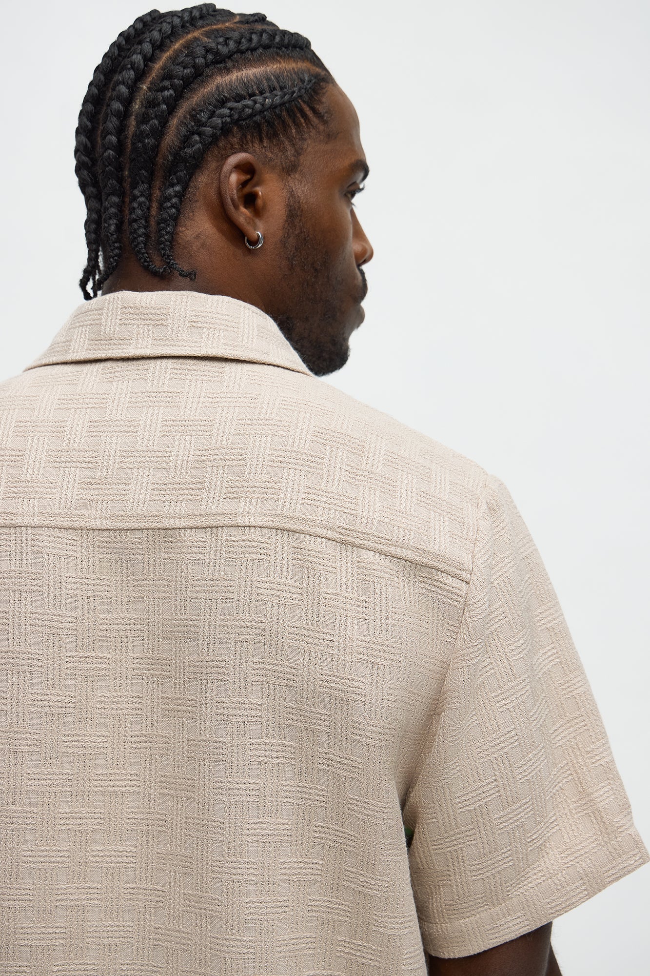 Crosshatch Textured Short Sleeve Button Up Shirt - Taupe