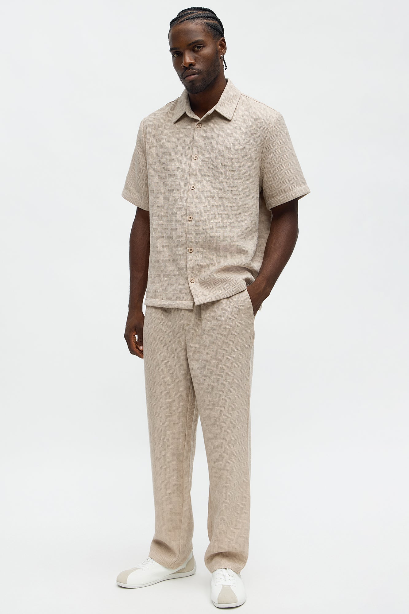 Straight Crosshatch Textured Pant - Taupe
