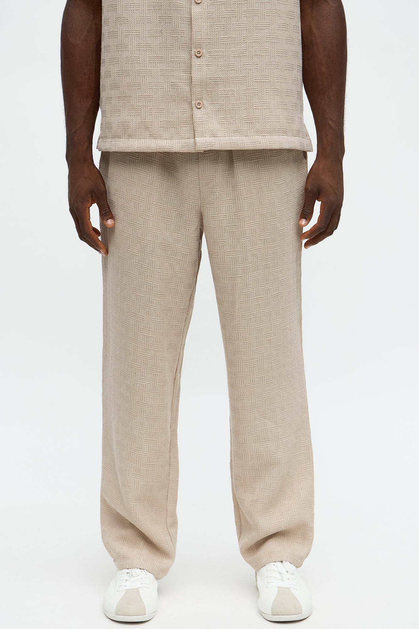 Straight Crosshatch Textured Pant - Taupe