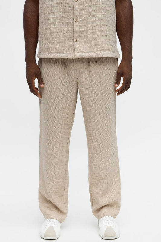 Straight Crosshatch Textured Pant - Taupe