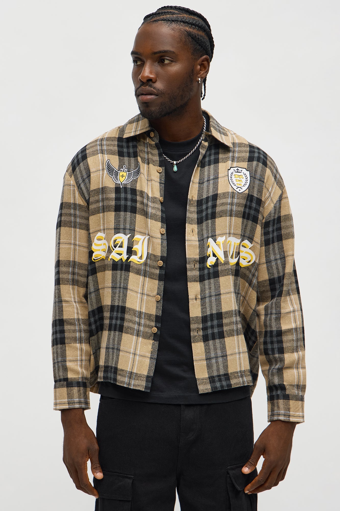 Saints Patched Up Printed Flannel - Taupe/combo