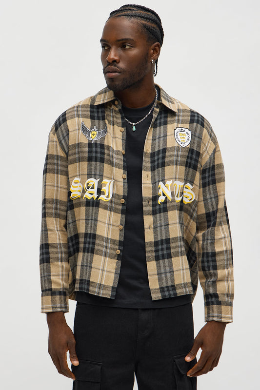 Saints Patched Up Printed Flannel - Taupe/combo
