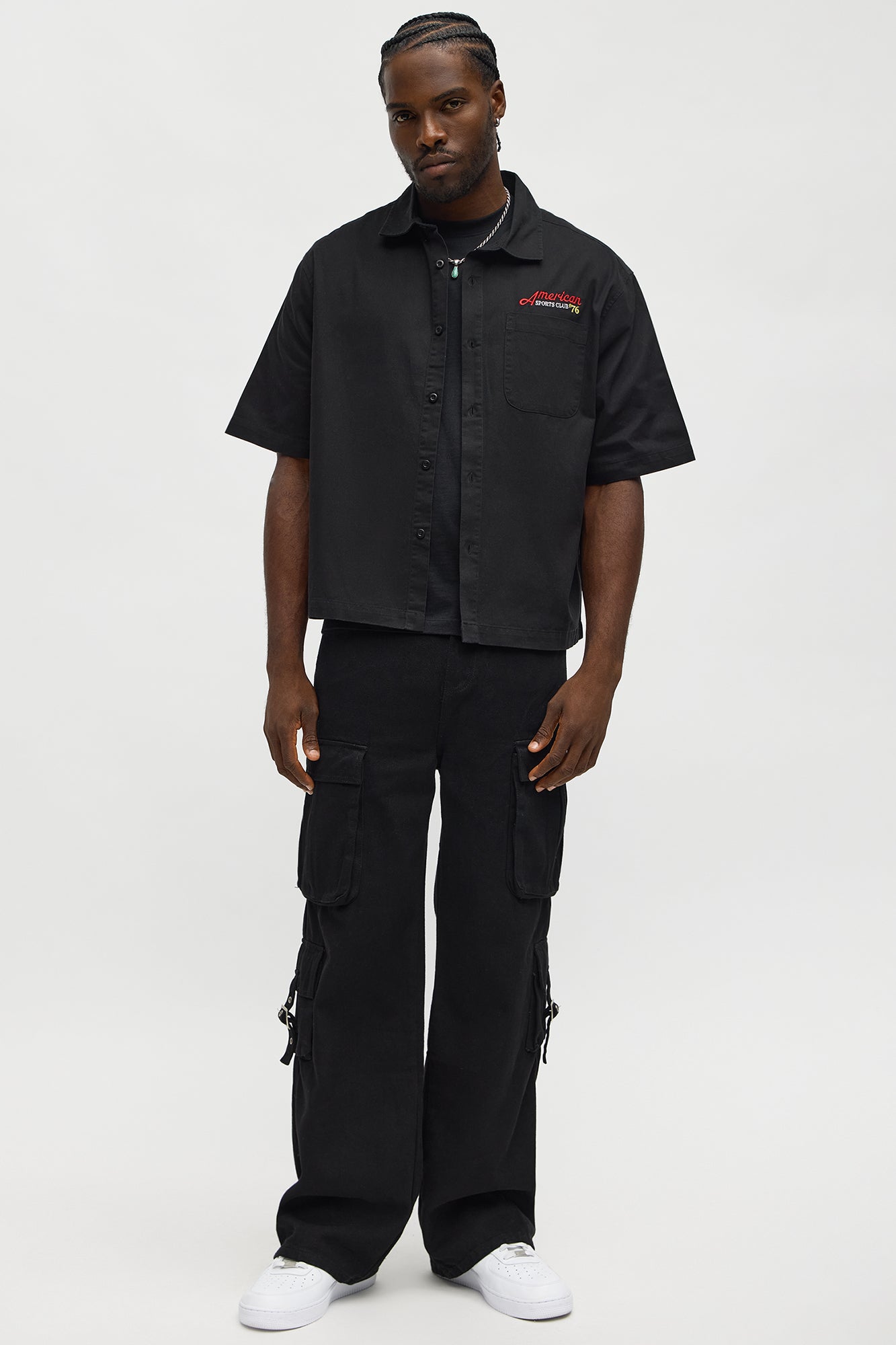 Cropped American Sports Club Mechanic Button Up Shirt - Charcoal