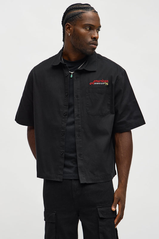 Cropped American Sports Club Mechanic Button Up Shirt - Charcoal