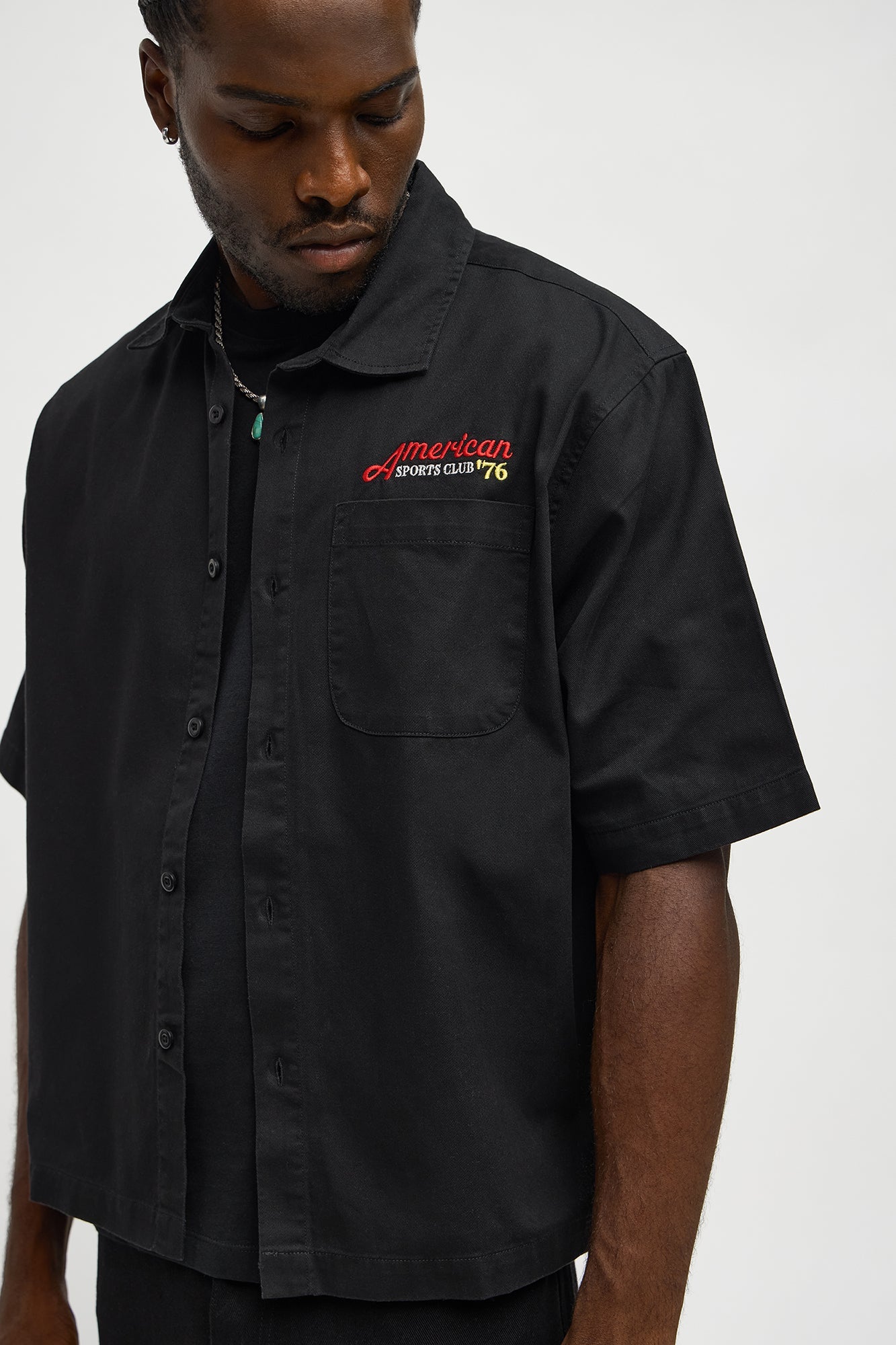 Cropped American Sports Club Mechanic Button Up Shirt - Charcoal