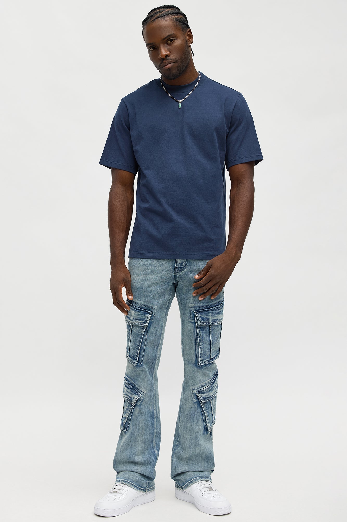 Stacked Skinny Flare Michel Cargo Jean - Medium Blue Wash