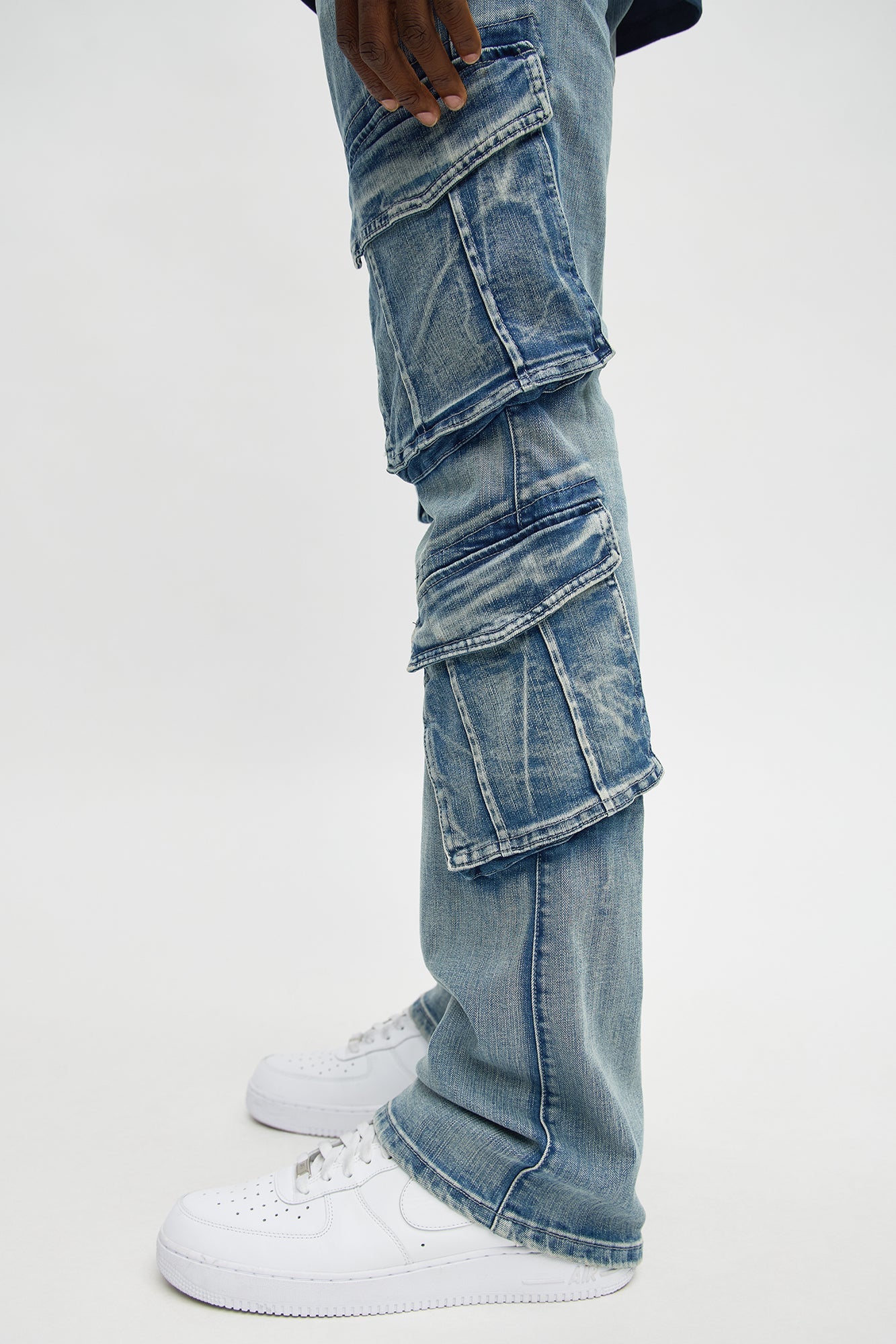 Stacked Skinny Flare Michel Cargo Jean - Medium Blue Wash