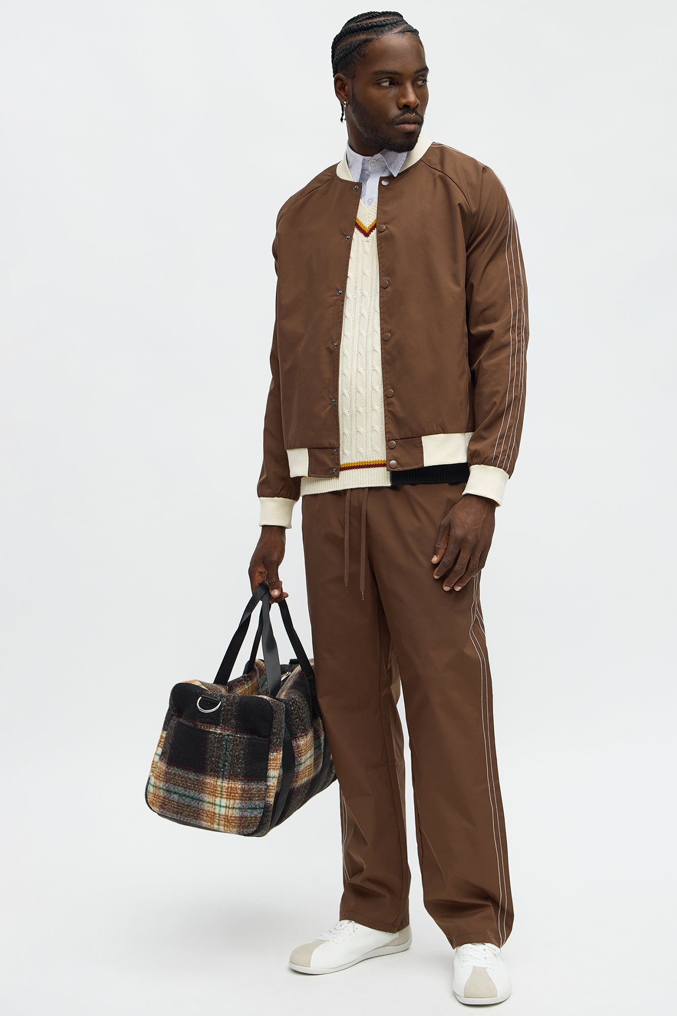 Suit Up Contrast Tipped Bomber Jacket - Brown